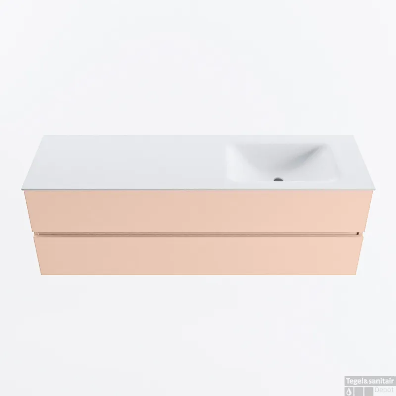 Lage Kosten MONDIAZ VICA 150cm badmeubel onderkast Rosee 2 lades. Wastafel CLOUD rechts 1 kraangat, kleur Talc.