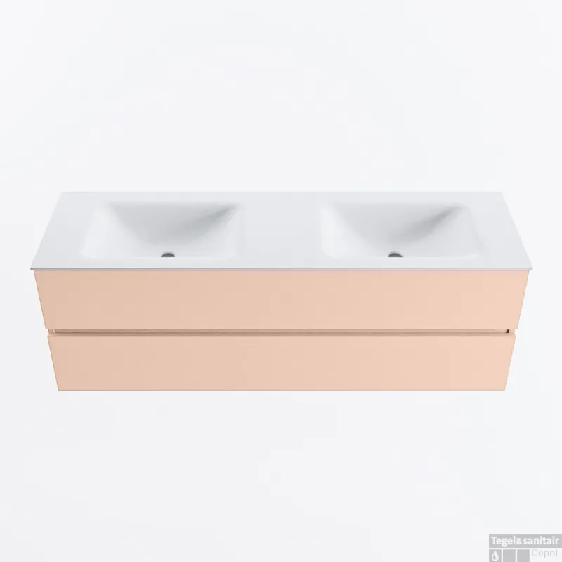 Lage Kosten MONDIAZ VICA 150cm badmeubel onderkast Rosee 2 lades. Wastafel CLOUD dubbel 2 kraangaten, kleur Talc.