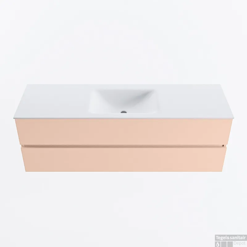 Bestel Nu MONDIAZ VICA 150cm badmeubel onderkast Rosee 2 lades. Wastafel CLOUD midden zonder kraangat, kleur Talc.
