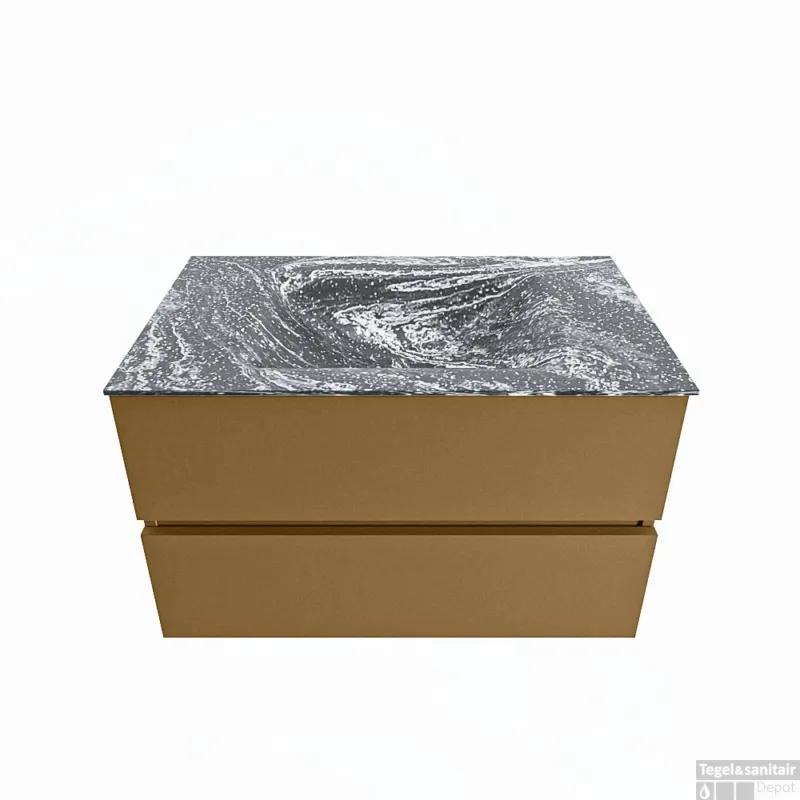Snelle Levering MONDIAZ VICA-DLUX 80cm badmeubel onderkast Oro 2 lades. Inbouw wastafel CLOUD midden 1 kraangat, kleur Lava.