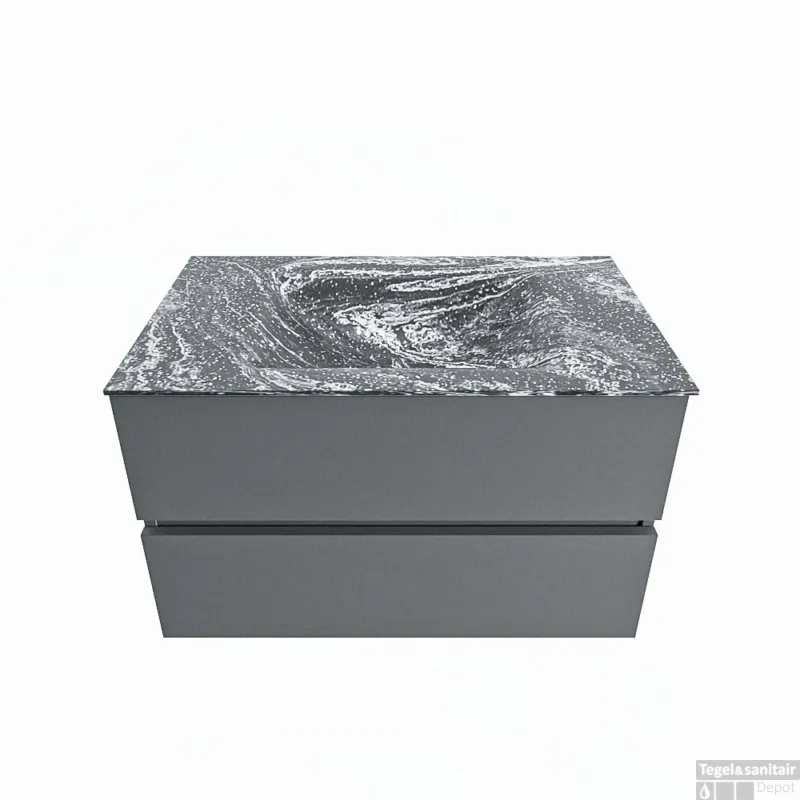 MONDIAZ VICA-DLUX 80cm badmeubel onderkast Plata 2 lades. Inbouw wastafel CLOUD midden 1 kraangat, kleur Lava. Premium