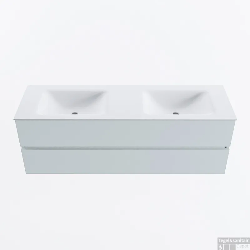 Goedkoop MONDIAZ VICA 150cm badmeubel onderkast Clay 2 lades. Wastafel CLOUD dubbel 2 kraangaten, kleur Talc.