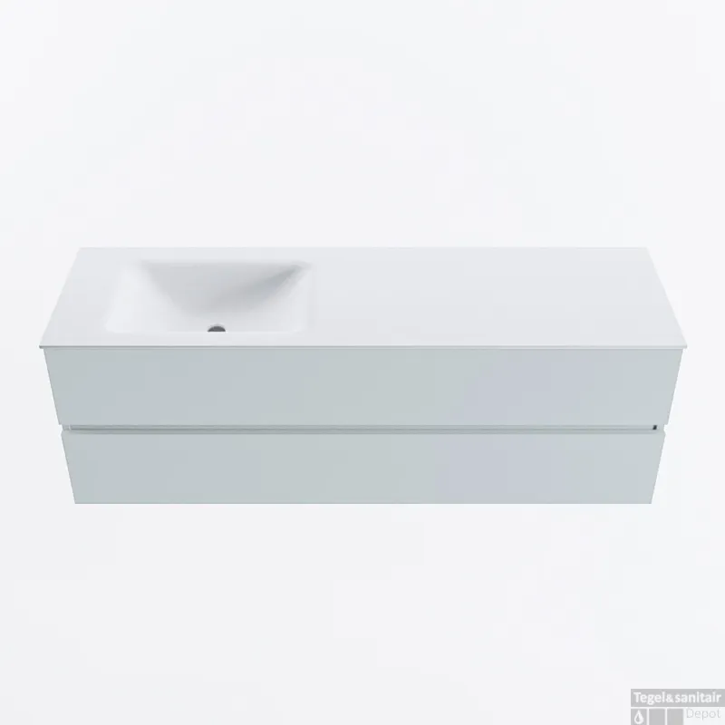 MONDIAZ VICA 150cm badmeubel onderkast Clay 2 lades. Wastafel CLOUD links zonder kraangat, kleur Talc. Weekendaanbieding