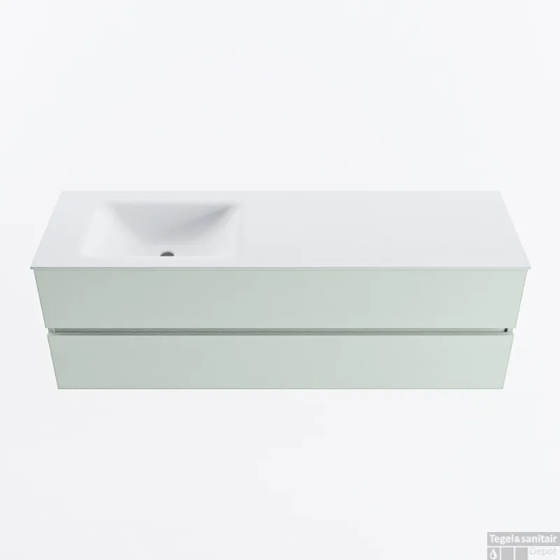 MONDIAZ VICA 150cm badmeubel onderkast Greey 2 lades. Wastafel CLOUD links 1 kraangat, kleur Talc. Speciale Aanbieding