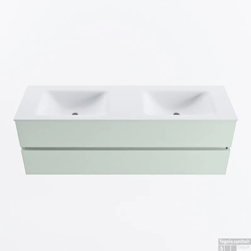 Beste Prijs MONDIAZ VICA 150cm badmeubel onderkast Greey 2 lades. Wastafel CLOUD dubbel 2 kraangaten, kleur Talc.