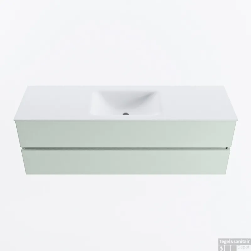 Shop Nu MONDIAZ VICA 150cm badmeubel onderkast Greey 2 lades. Wastafel CLOUD midden zonder kraangat, kleur Talc.