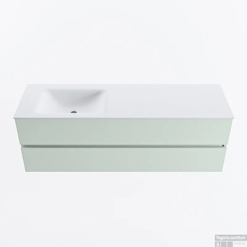 Hete Deal MONDIAZ VICA 150cm badmeubel onderkast Greey 2 lades. Wastafel CLOUD links zonder kraangat, kleur Talc.