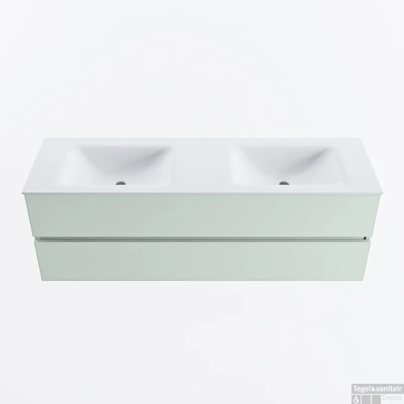 MONDIAZ VICA 150cm badmeubel onderkast Greey 2 lades. Wastafel CLOUD dubbel zonder kraangat, kleur Talc. Exclusieve Aanbieding