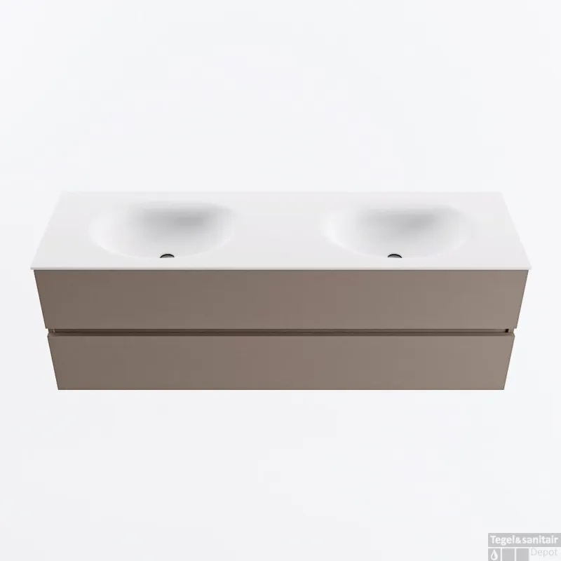 MONDIAZ VICA 150cm badmeubel onderkast Smoke 2 lades. Wastafel MOON dubbel 2 kraangaten, kleur Talc. Seizoensaanbieding