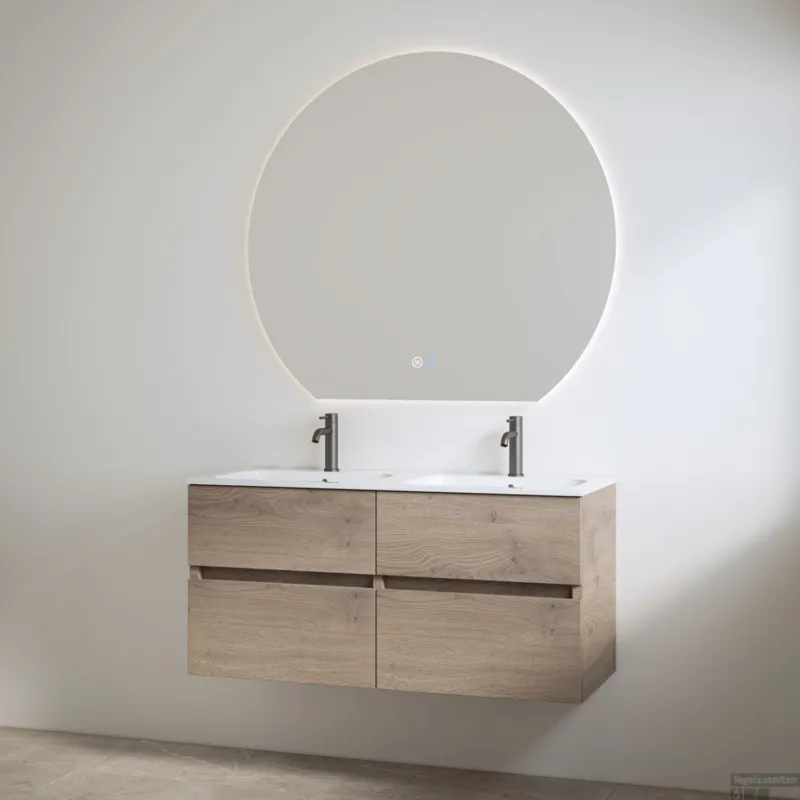 Duo Wastafel 2 Kraangaten met Onderkast Best Design Bora 120 cm Hout Dagaanbieding