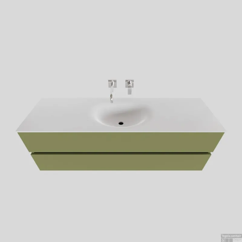 Badkamermeubel Solid Surface BWS Stockholm 150x46 cm Midden Mat Groen (zonder kraangat) Speciale Aanbieding