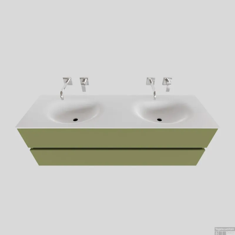 Badkamermeubel Solid Surface BWS Stockholm 150x46 cm Dubbel Mat Groen (zonder kraangaten) Goedkoop