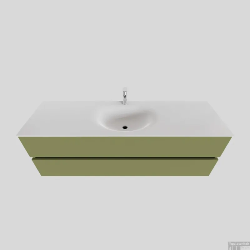 Hete Deal Badkamermeubel Solid Surface BWS Stockholm 150x46 cm Midden Mat Groen (met 1 kraangat)