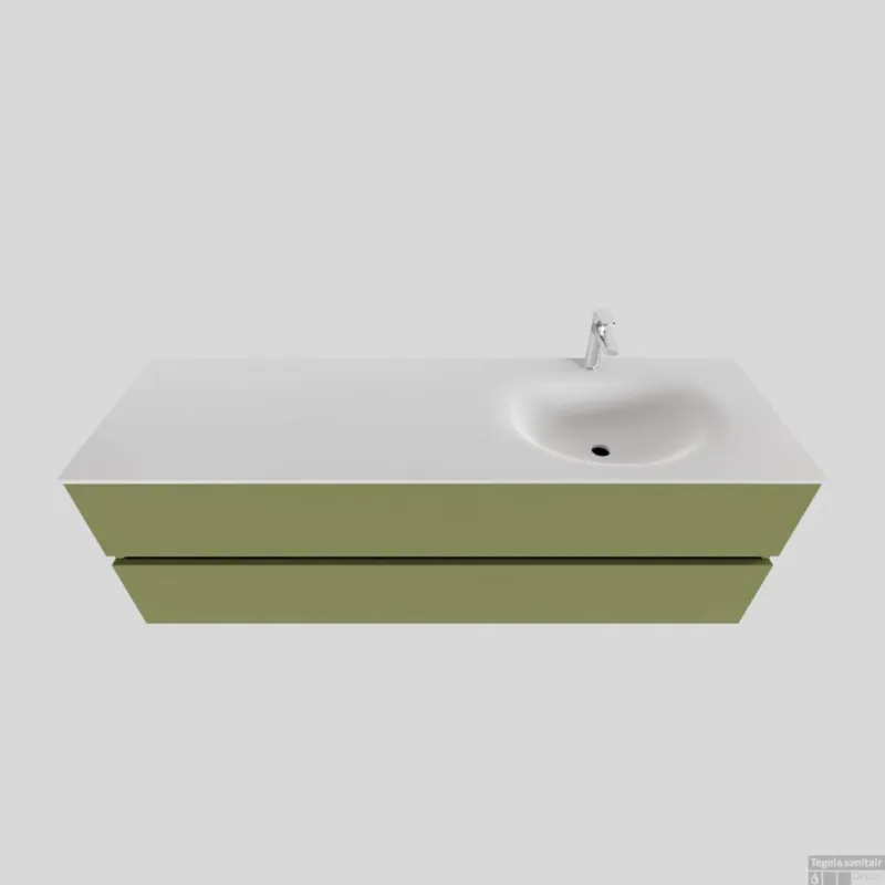Superprijs Badkamermeubel Solid Surface BWS Stockholm 150x46 cm Rechts Mat Groen (met 1 kraangat)