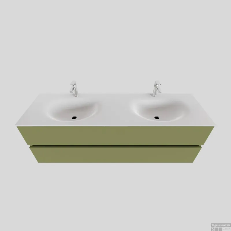 Flitsaanbieding Badkamermeubel Solid Surface BWS Stockholm 150x46 cm Dubbel Mat Groen (met 2 kraangaten)