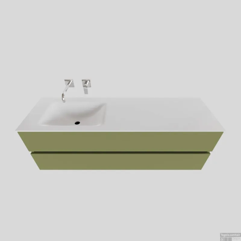 Direct Verzonden Badkamermeubel Solid Surface BWS Oslo 150x46 cm Links Mat Groen (zonder kraangaten)