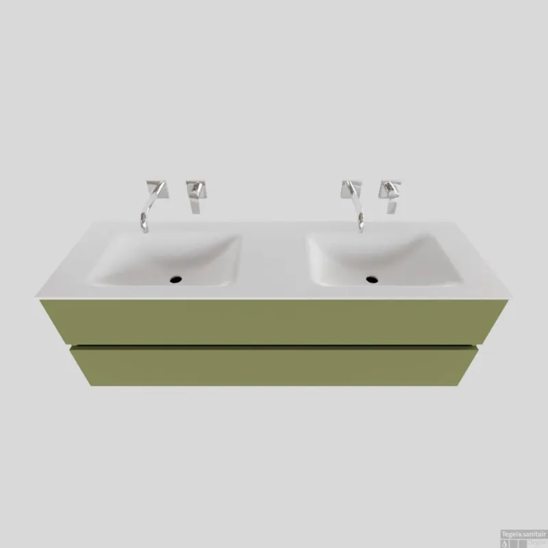 Snelle Levering Badkamermeubel Solid Surface BWS Oslo 150x46 cm Dubbel Mat Groen (0 kraangaten)