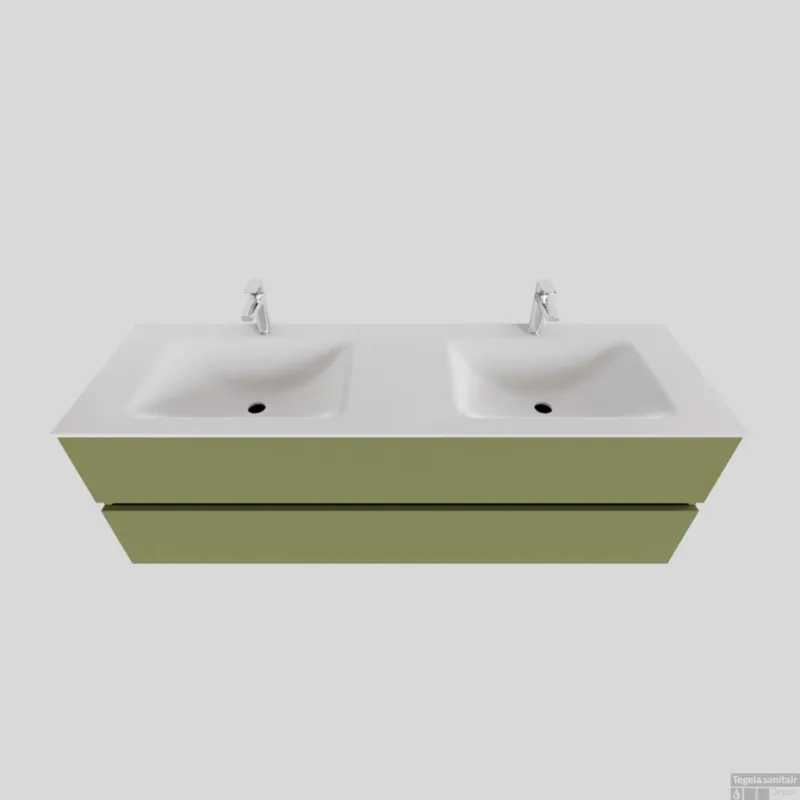 Bestel Nu Badkamermeubel Solid Surface BWS Oslo 150x46 cm Dubbel Mat Groen (2 kraangaten)