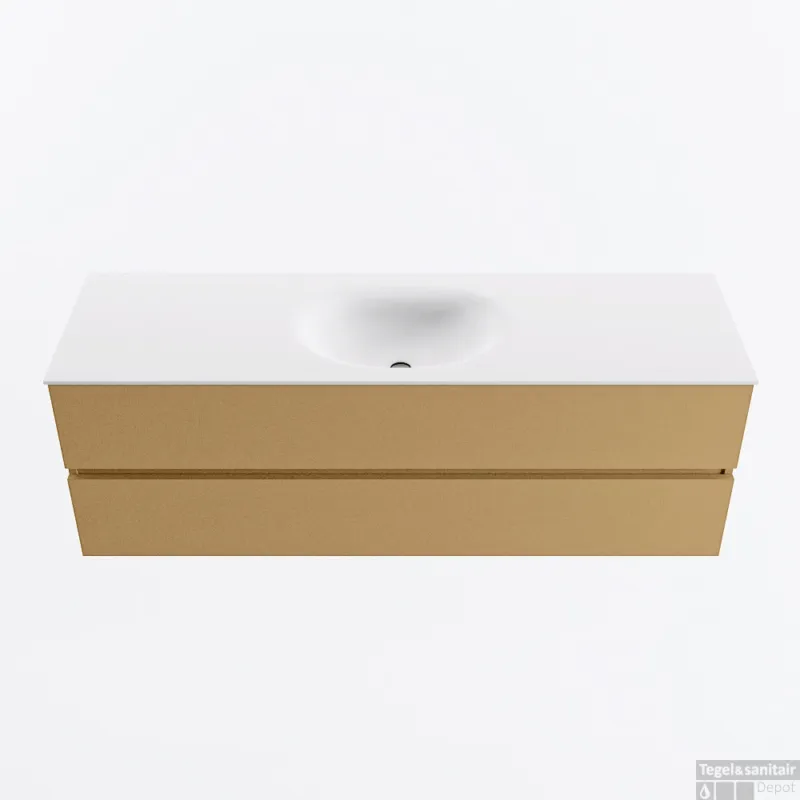 Shop Nu MONDIAZ VICA 150cm badmeubel onderkast Oro 2 lades. Wastafel MOON midden zonder kraangat, kleur Talc.