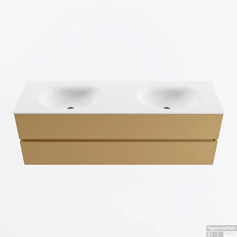 Shop Nu MONDIAZ VICA 150cm badmeubel onderkast Oro 2 lades. Wastafel MOON dubbel zonder kraangat, kleur Talc.