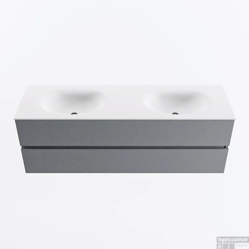 MONDIAZ VICA 150cm badmeubel onderkast Plata 2 lades. Wastafel MOON dubbel zonder kraangat, kleur Talc. Populair