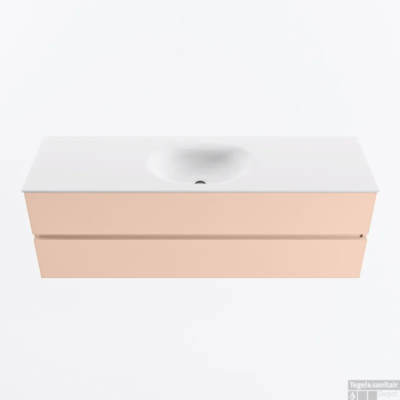 Beste Prijs MONDIAZ VICA 150cm badmeubel onderkast Rosee 2 lades. Wastafel MOON midden 1 kraangat, kleur Talc.