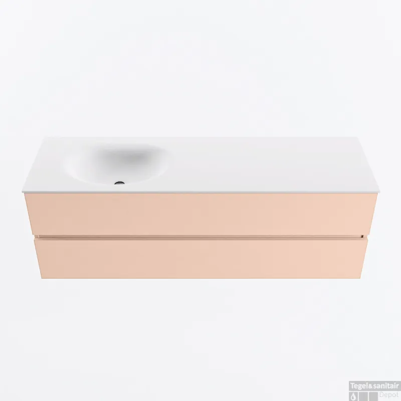 MONDIAZ VICA 150cm badmeubel onderkast Rosee 2 lades. Wastafel MOON links 1 kraangat, kleur Talc. Uitverkoop