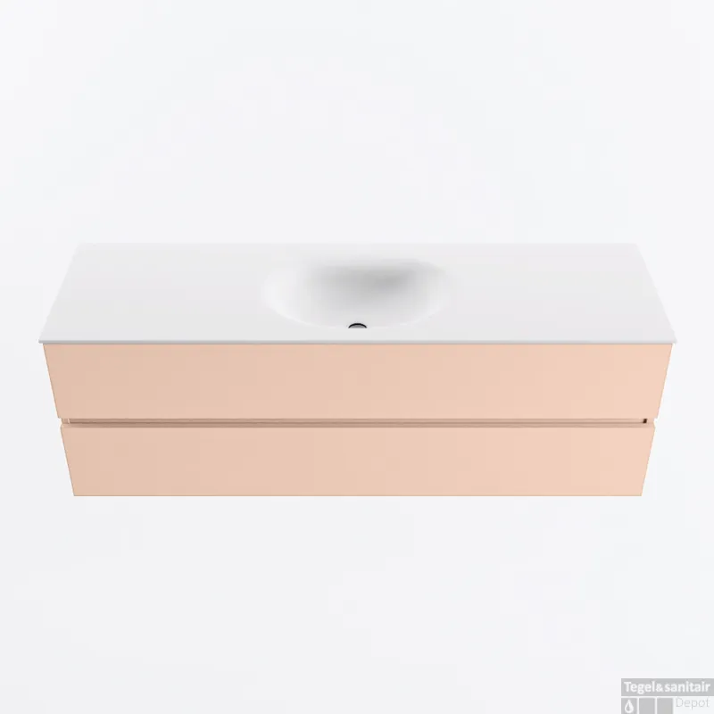 MONDIAZ VICA 150cm badmeubel onderkast Rosee 2 lades. Wastafel MOON midden zonder kraangat, kleur Talc. Gecertificeerd