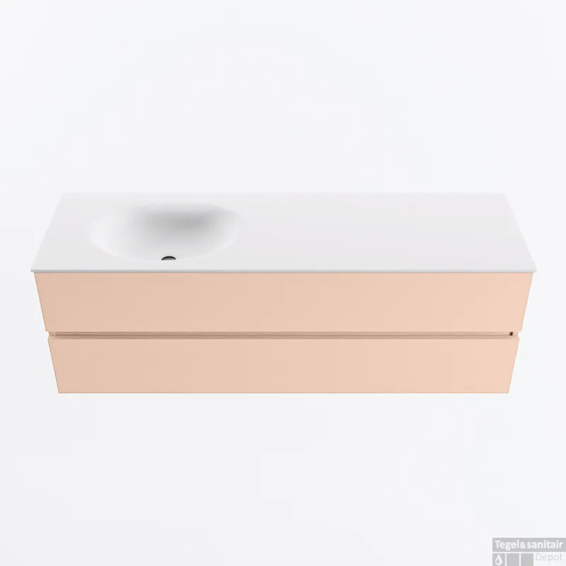 MONDIAZ VICA 150cm badmeubel onderkast Rosee 2 lades. Wastafel MOON links zonder kraangat, kleur Talc. Seizoensaanbieding