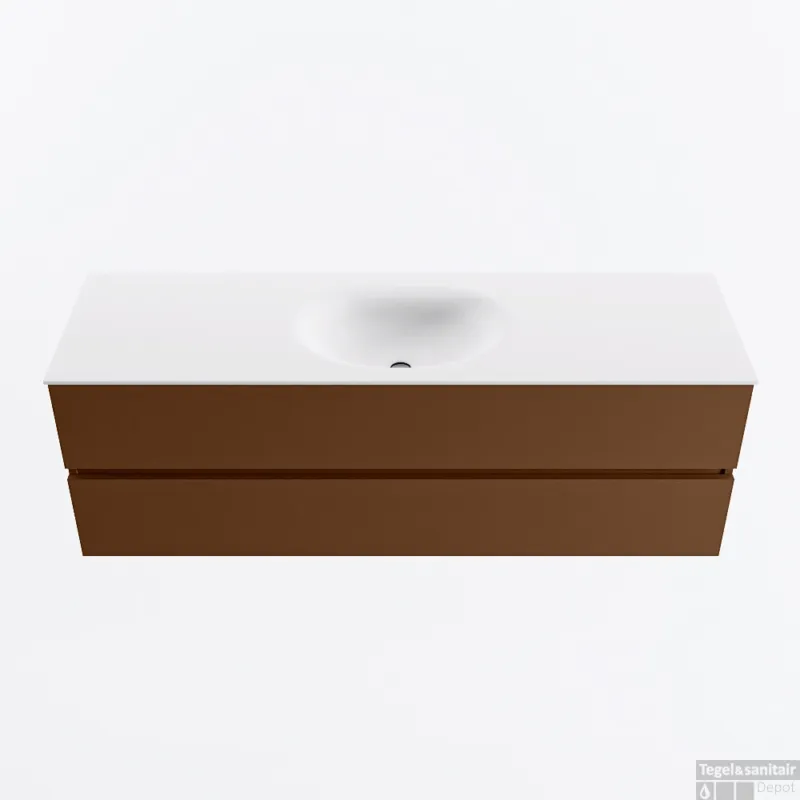MONDIAZ VICA 150cm badmeubel onderkast Rust 2 lades. Wastafel MOON midden zonder kraangat, kleur Talc. Dagaanbieding