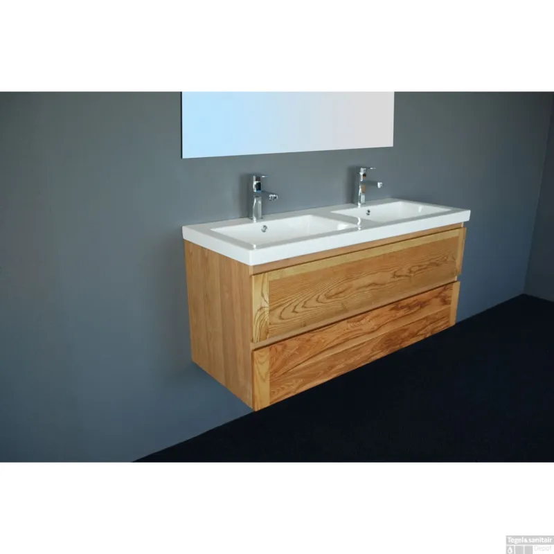 Alleen Vandaag Badkamermeubelset Sanilux Wood Keramiek 120x47x50 cm Eikenhout (inclusief 2 kraangaten)
