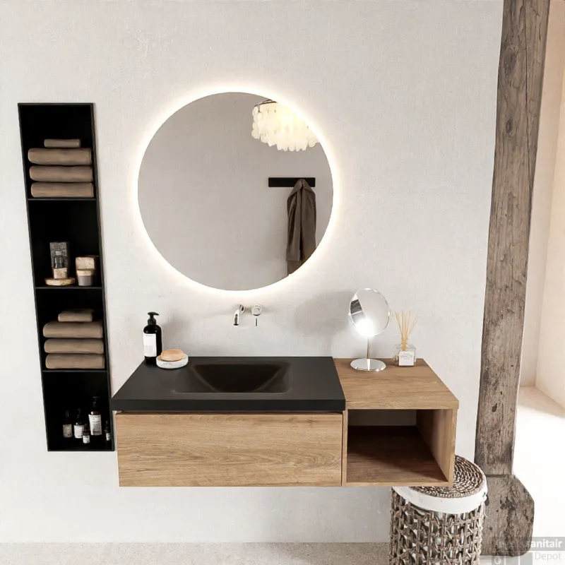 Must-Have MONDIAZ BUKLA 120cm badmeubel met open module 40 kleur Washed Oak met 1 lade. Wastafel CLOUD links 0 kraangaten kleur Urban.