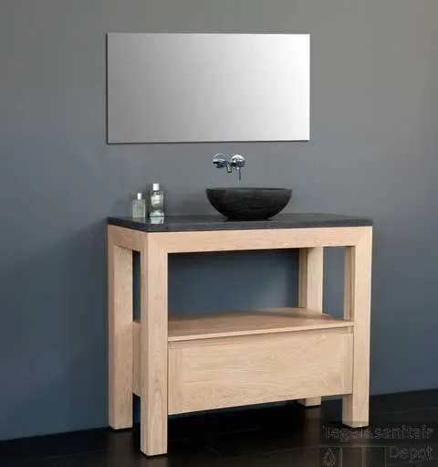 Weekendaanbieding Badkamermeubelset Sanilux Robusta Dynasty 100x47x85 cm Massief Eikenhout en Ronde Waskom