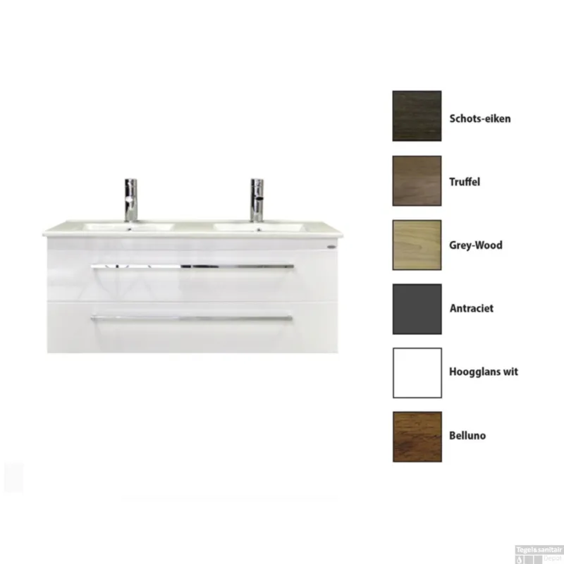 Badkamermeubelset Sanicare Q1 2 Soft Close Lades Hoogglans Wit 121x46 cm Speciale Aanbieding