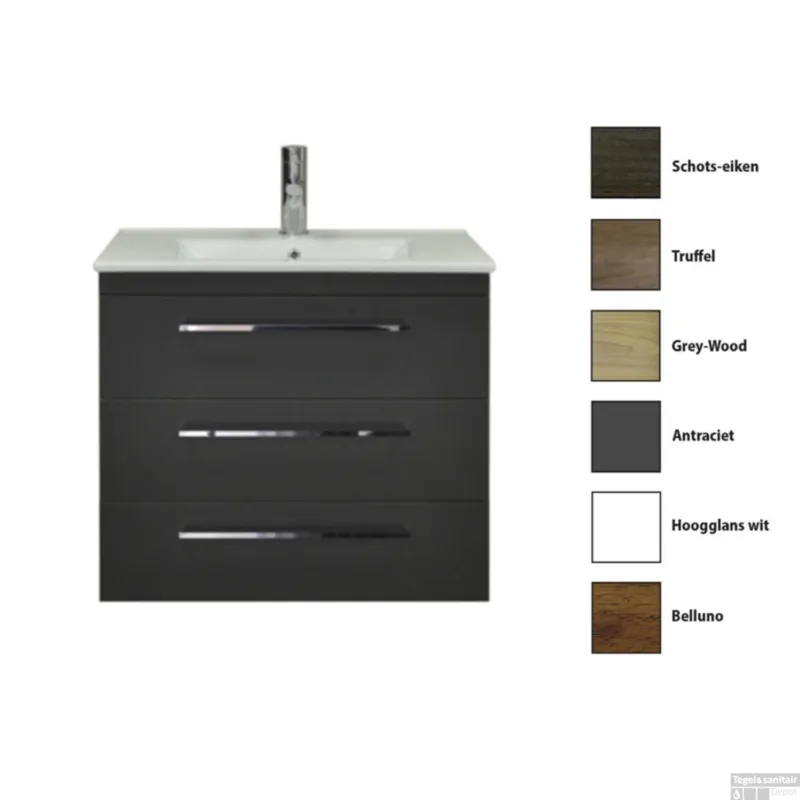 Fabrieksprijs Badkamermeubelset Sanicare Q6 Drie Laden Chromen Greep 80 cm Belluno Eiken