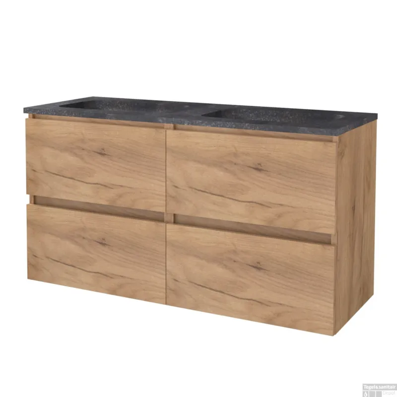Koop Online Badmeubelset BWS Salt 120x46cm Greeploos 4 Lades Met Wastafel Hardsteen Whisky Oak