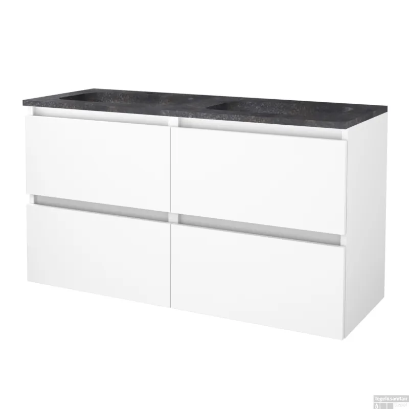 Badmeubelset BWS Salt 120x46cm Greeploos 4 Lades Met Wastafel Hardsteen 2 Kraangaten Ice White Lage Prijs