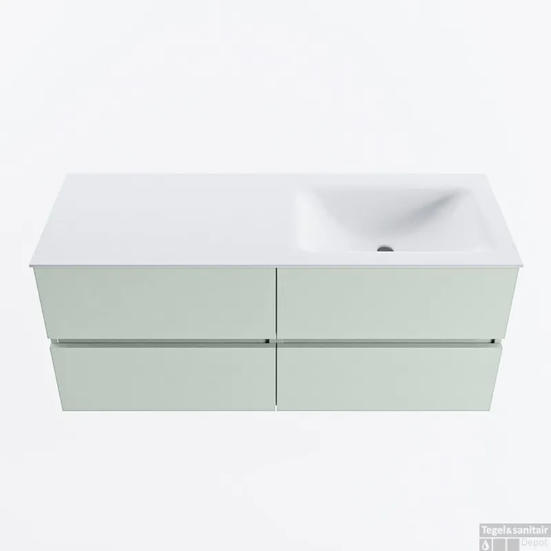 Superprijs MONDIAZ VICA 120cm badmeubel onderkast Greey 4 lades. Wastafel CLOUD rechts 1 kraangat, kleur Talc.