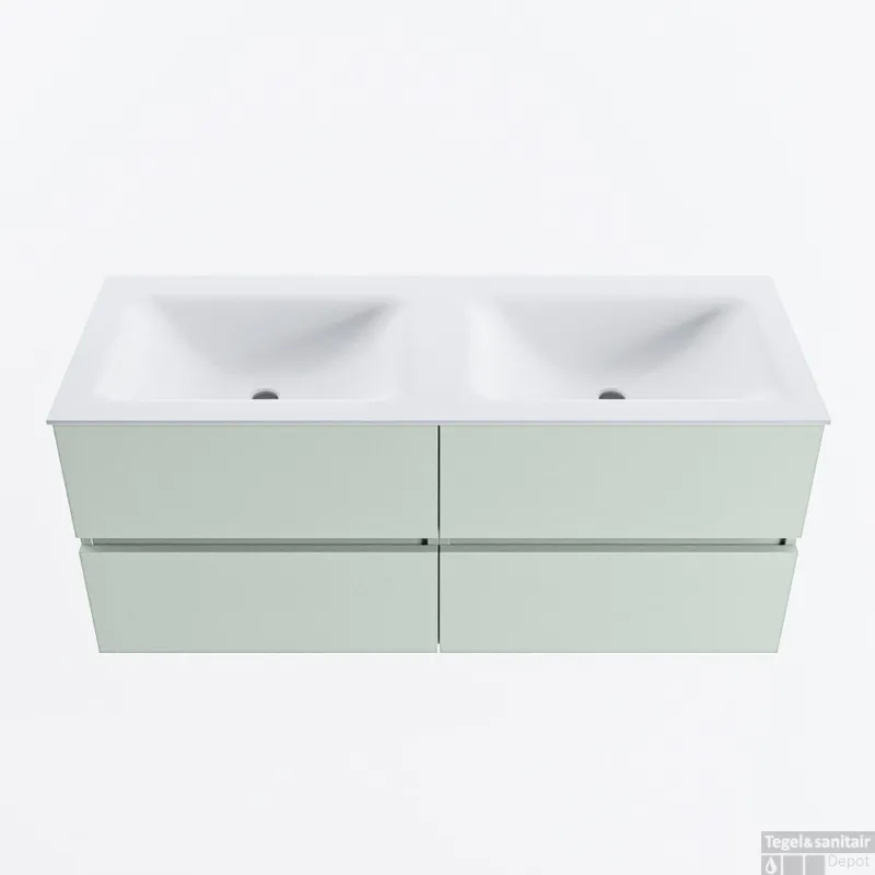 MONDIAZ VICA 120cm badmeubel onderkast Greey 4 lades. Wastafel CLOUD dubbel 2 kraangaten, kleur Talc. Koop Vandaag