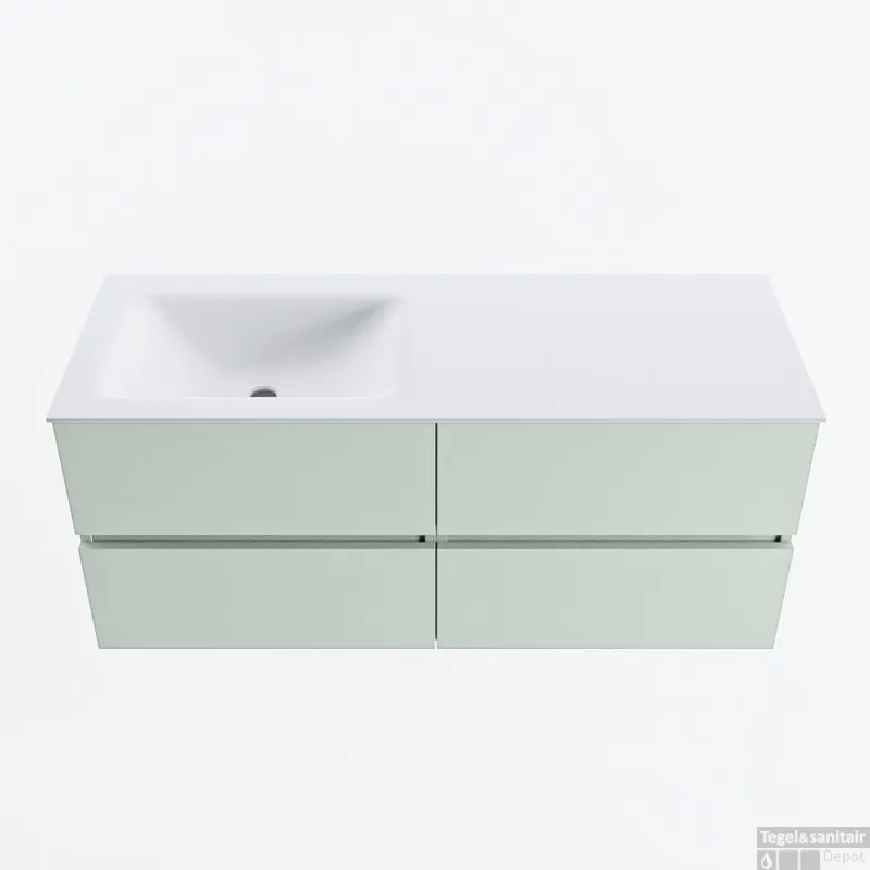 MONDIAZ VICA 120cm badmeubel onderkast Greey 4 lades. Wastafel CLOUD links zonder kraangat, kleur Talc. Populair