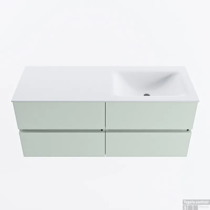 MONDIAZ VICA 120cm badmeubel onderkast Greey 4 lades. Wastafel CLOUD rechts zonder kraangat, kleur Talc. Finale Uitverkoop