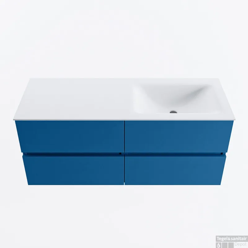 Must-Have MONDIAZ VICA 120cm badmeubel onderkast Jeans 4 lades. Wastafel CLOUD rechts 1 kraangat, kleur Talc.