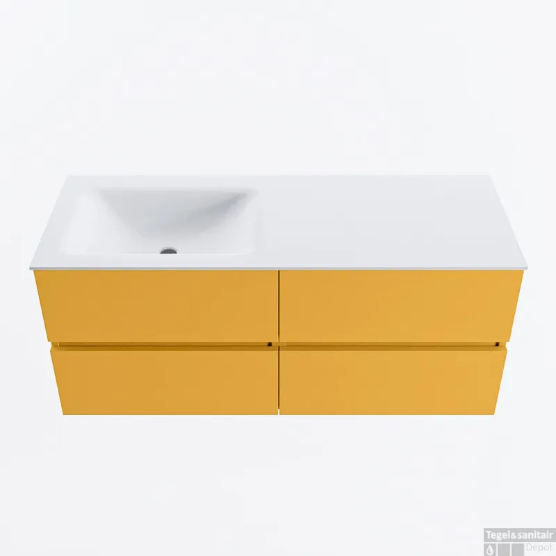 MONDIAZ VICA 120cm badmeubel onderkast Ocher 4 lades. Wastafel CLOUD links 1 kraangat, kleur Talc. Direct Beschikbaar