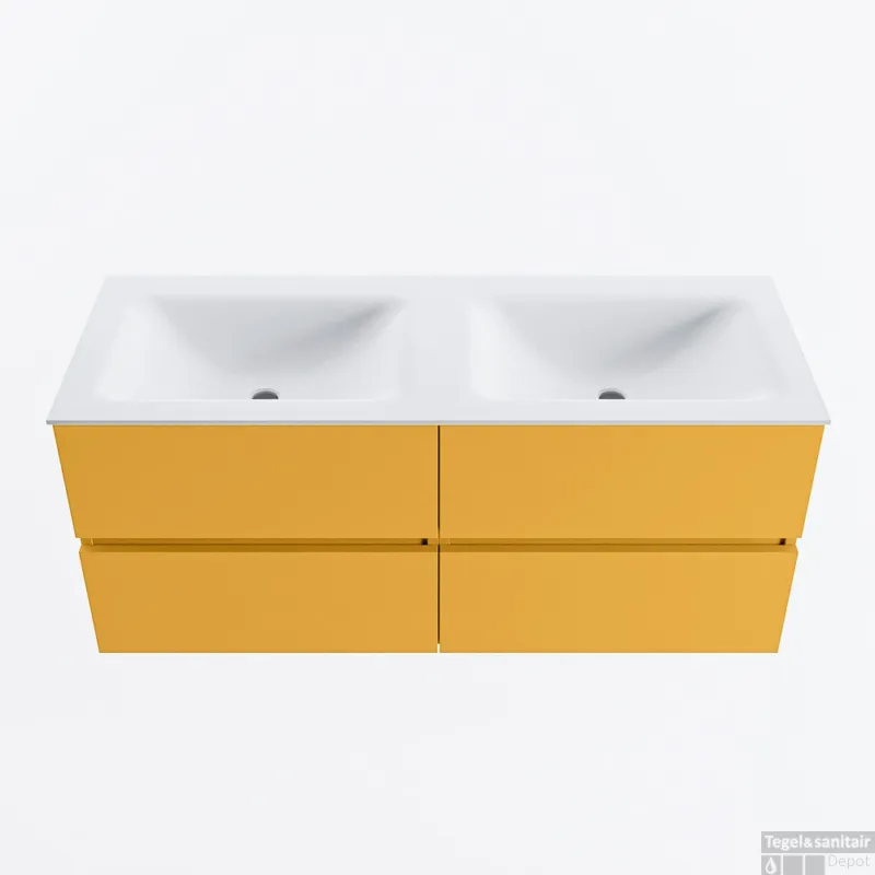 MONDIAZ VICA 120cm badmeubel onderkast Ocher 4 lades. Wastafel CLOUD dubbel 2 kraangaten, kleur Talc. Hete Deal