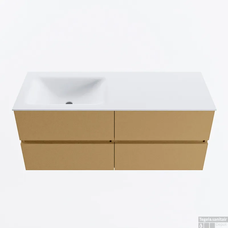 MONDIAZ VICA 120cm badmeubel onderkast Oro 4 lades. Wastafel CLOUD links 1 kraangat, kleur Talc. Tijdelijk Beschikbaar