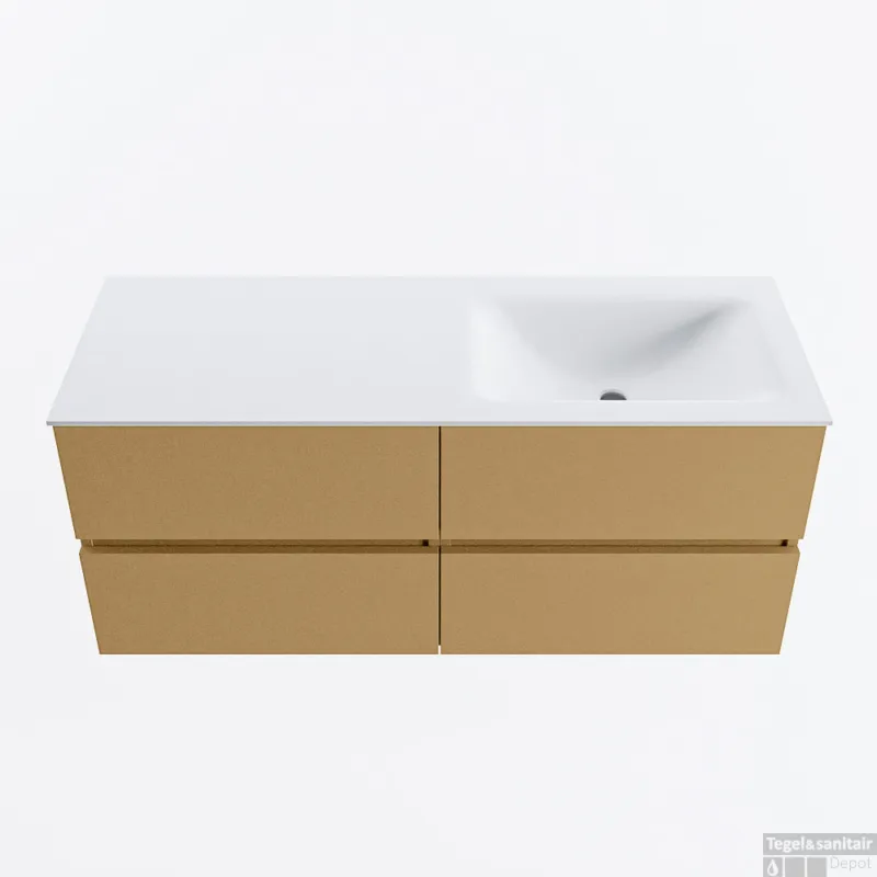 Gecertificeerd MONDIAZ VICA 120cm badmeubel onderkast Oro 4 lades. Wastafel CLOUD rechts 1 kraangat, kleur Talc.