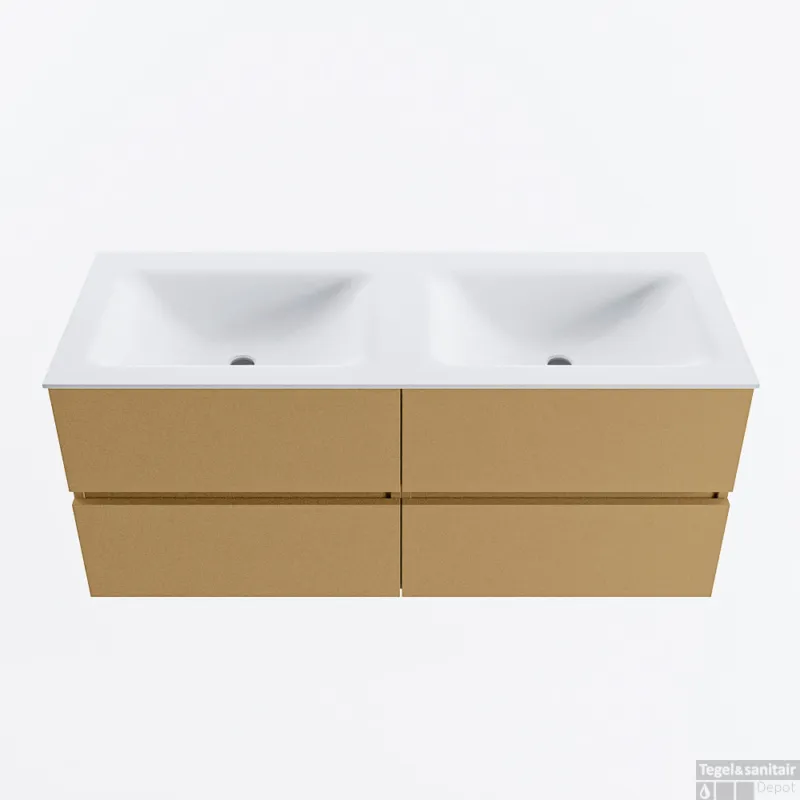 MONDIAZ VICA 120cm badmeubel onderkast Oro 4 lades. Wastafel CLOUD dubbel 2 kraangaten, kleur Talc. Nu Kopen
