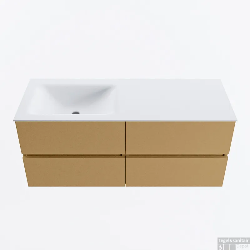 MONDIAZ VICA 120cm badmeubel onderkast Oro 4 lades. Wastafel CLOUD links zonder kraangat, kleur Talc. Betaalbaar