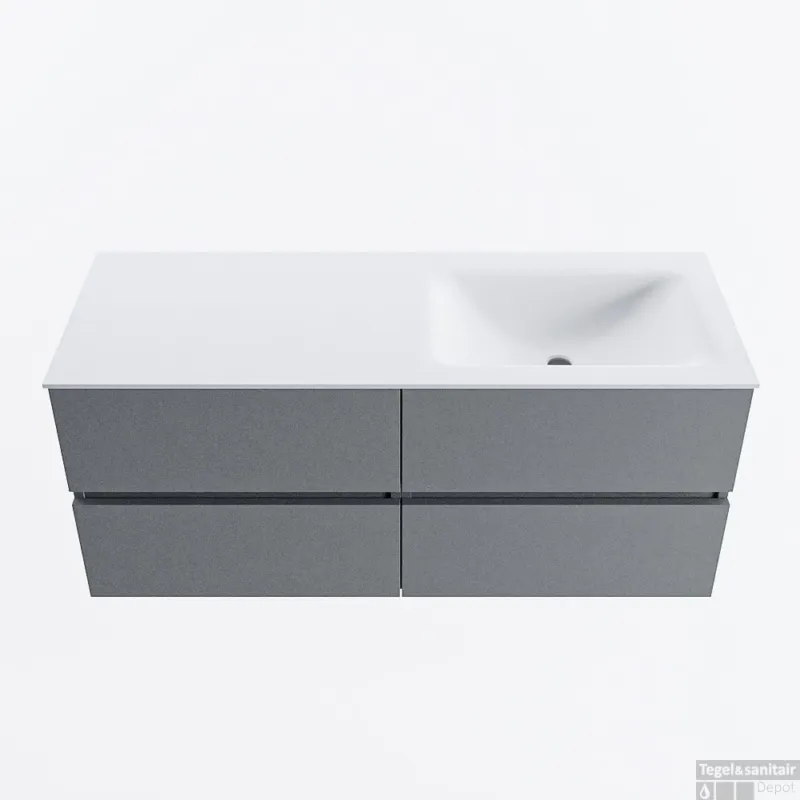 MONDIAZ VICA 120cm badmeubel onderkast Plata 4 lades. Wastafel CLOUD rechts 1 kraangat, kleur Talc. Uitverkoop
