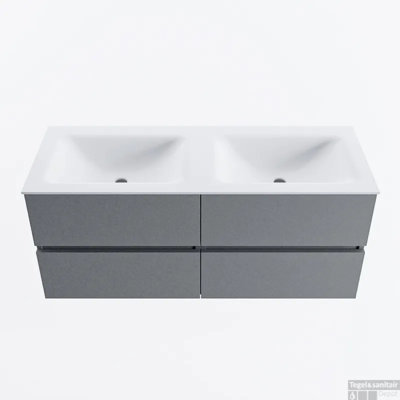 MONDIAZ VICA 120cm badmeubel onderkast Plata 4 lades. Wastafel CLOUD dubbel 2 kraangaten, kleur Talc. Koopje